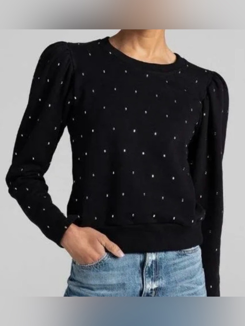 A.L.C. Black Crewneck Sweater with Rhinestone Accents Sz M